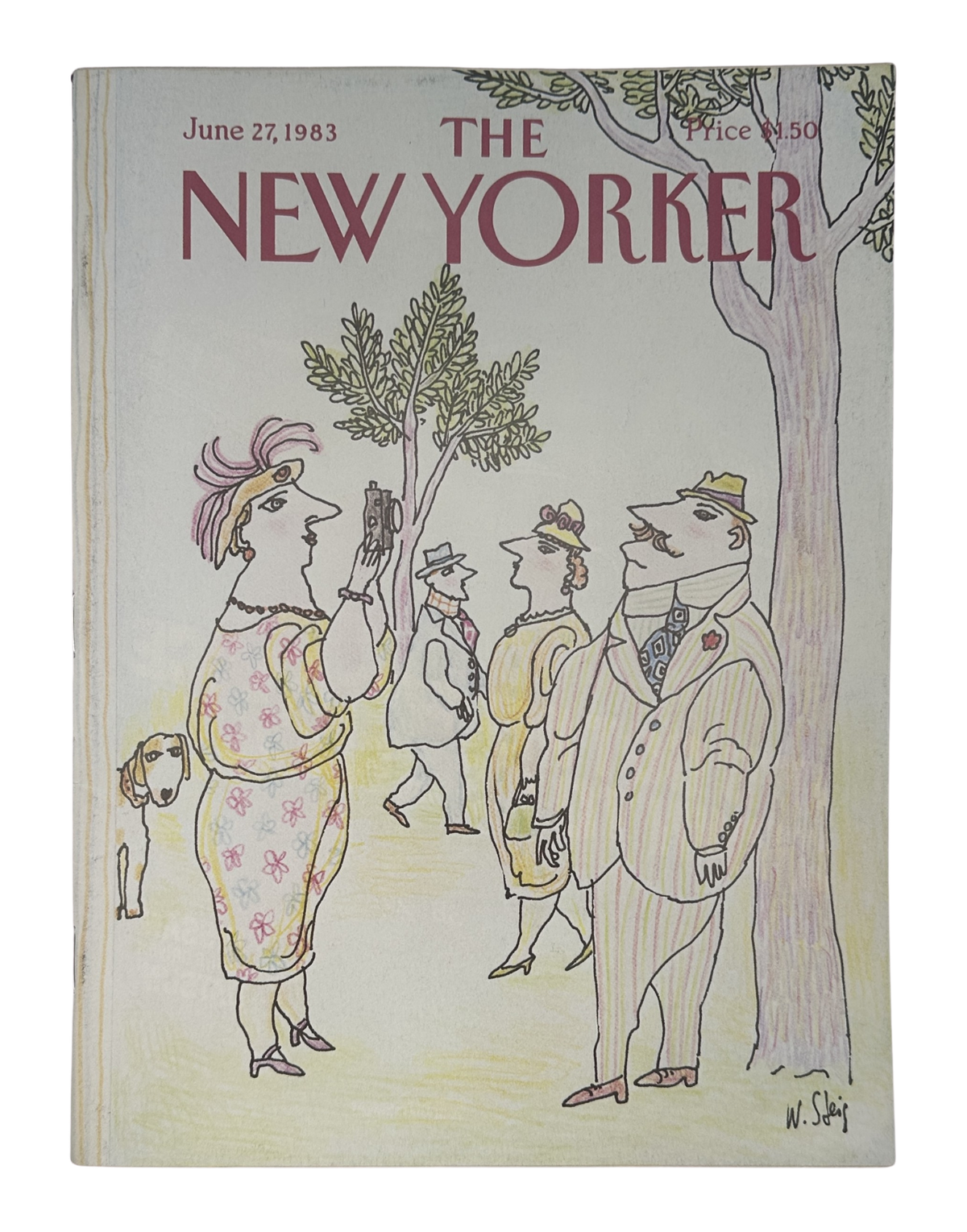 The New Yorker Magazine June 27, 1983 Park Tourists William Steig Cover VG, featuring a vintage illustrated cover with tourists gathered beneath a tree in a park.