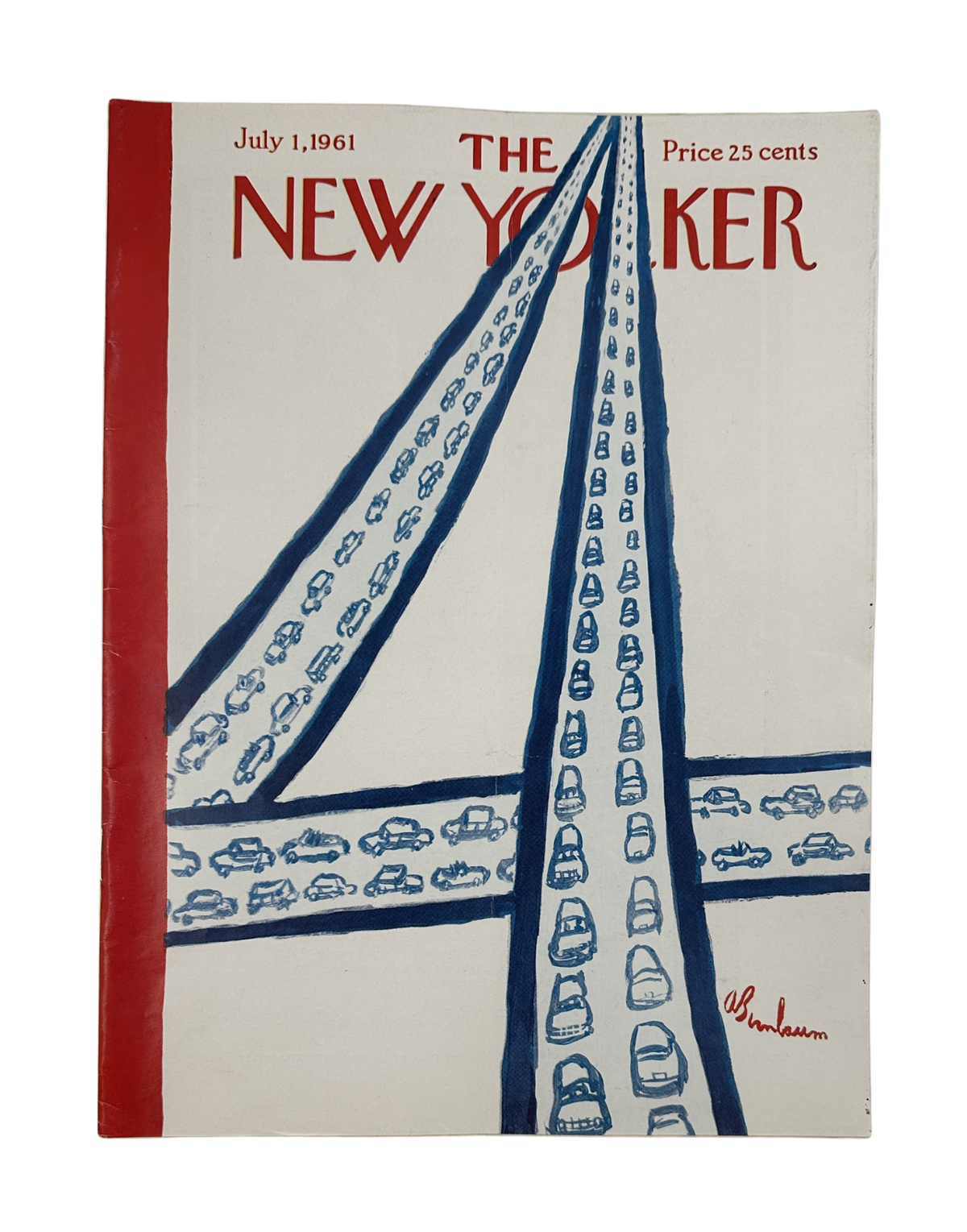The New Yorker Magazine July 1, 1961 Highway Traffic Abe Birnbaum Cover featuring an illustrated view of cars traveling on intersecting elevated highways.
