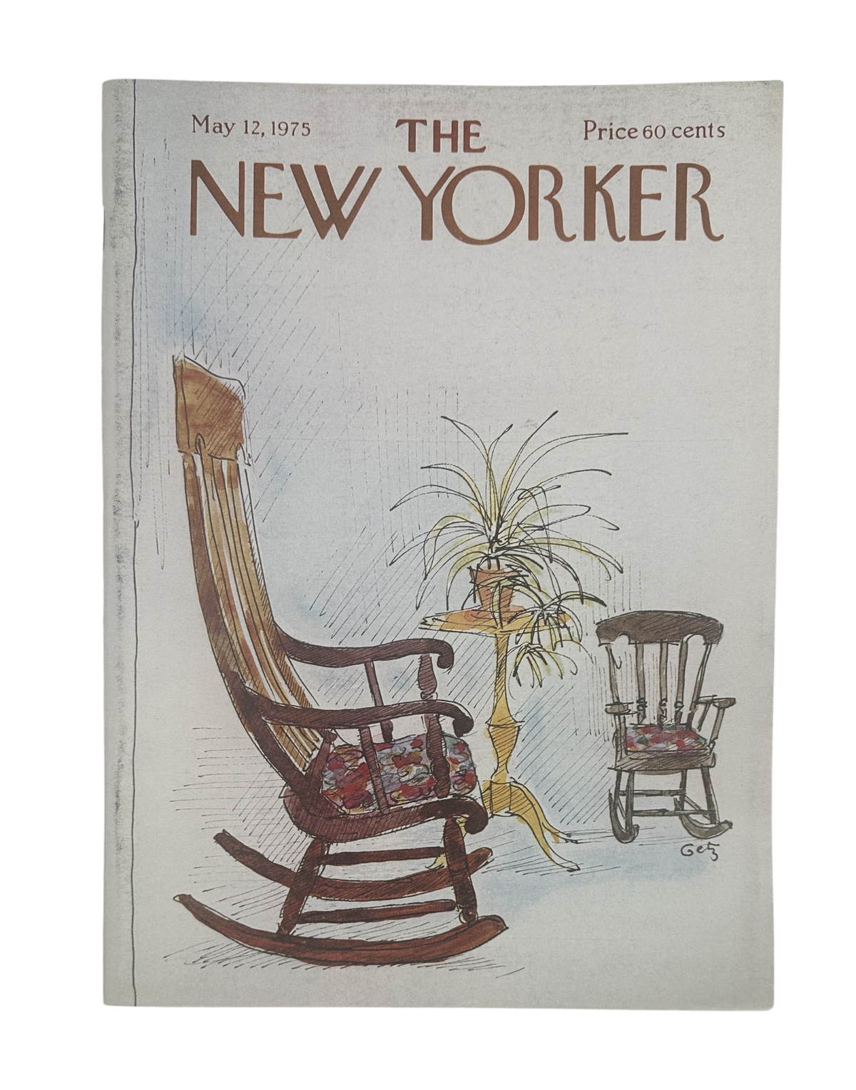 The New Yorker Magazine May 12, 1975 Rocking Chairs Arthur Getz Cover VG, front cover featuring illustrated rocking chairs beside a potted plant