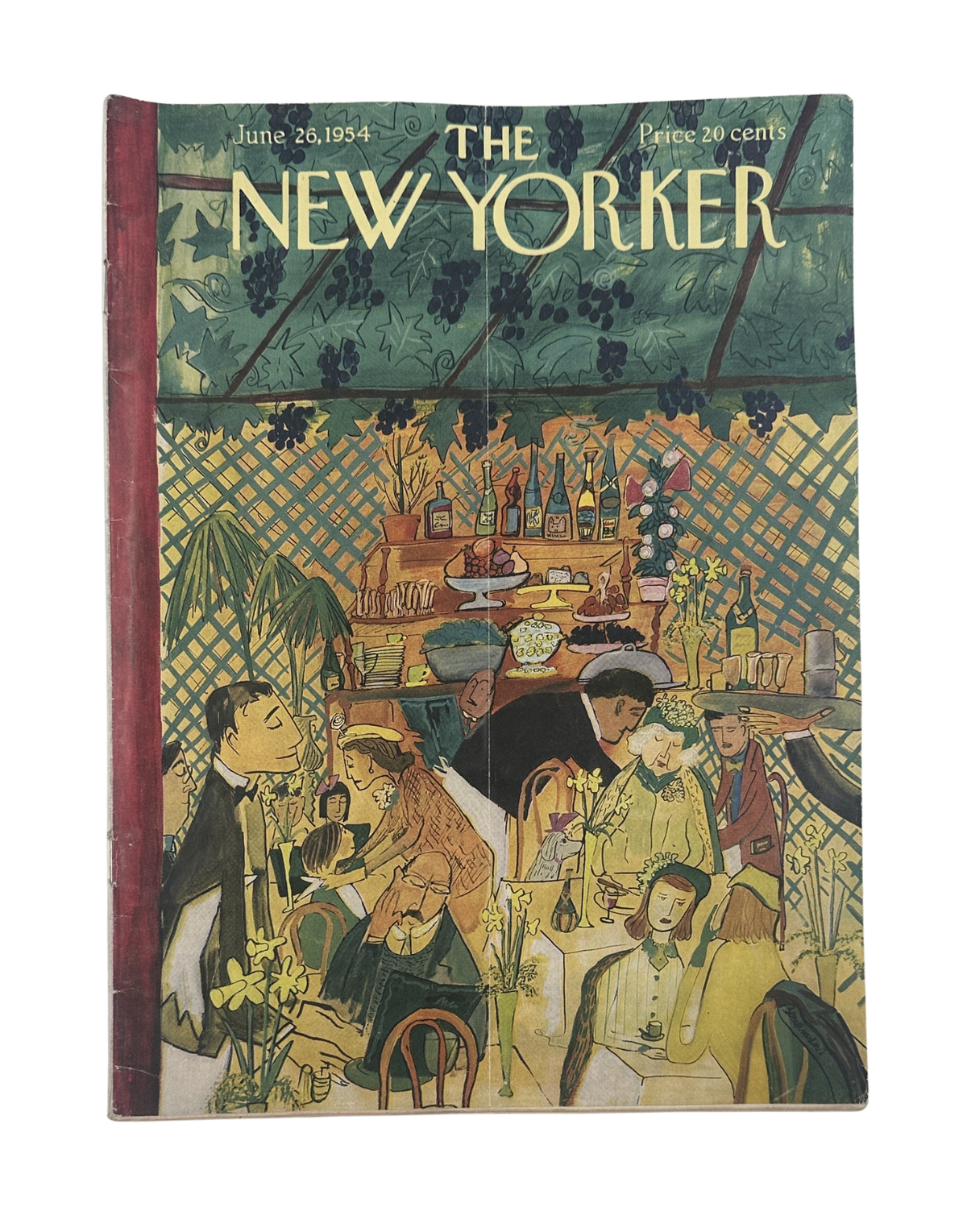 The New Yorker Magazine June 26, 1954 Cafe Patio Ludwig Bemelmans Cover featuring an illustrated outdoor cafe patio scene with diners, tables, and greenery.