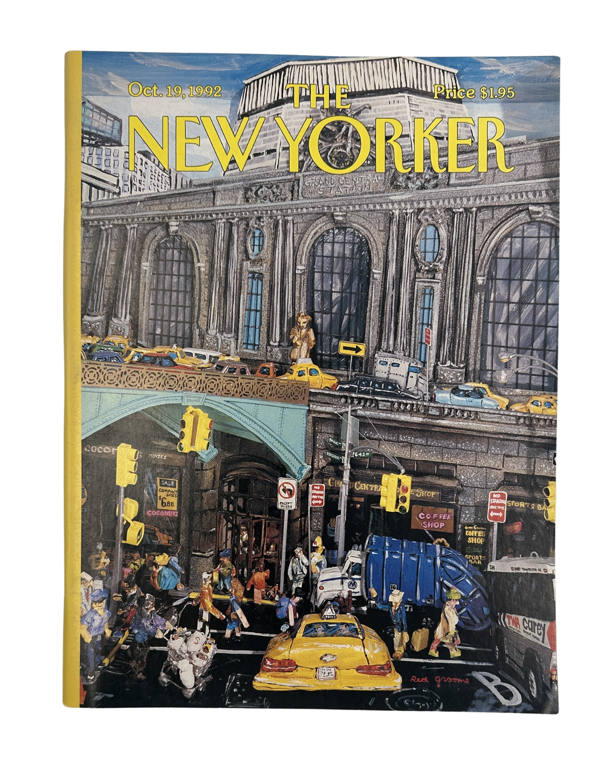 The New Yorker Magazine October 19, 1992 Grand Central Station Cover VG, featuring Red Grooms’ illustrated Grand Central Terminal scene with yellow taxis and city traffic.