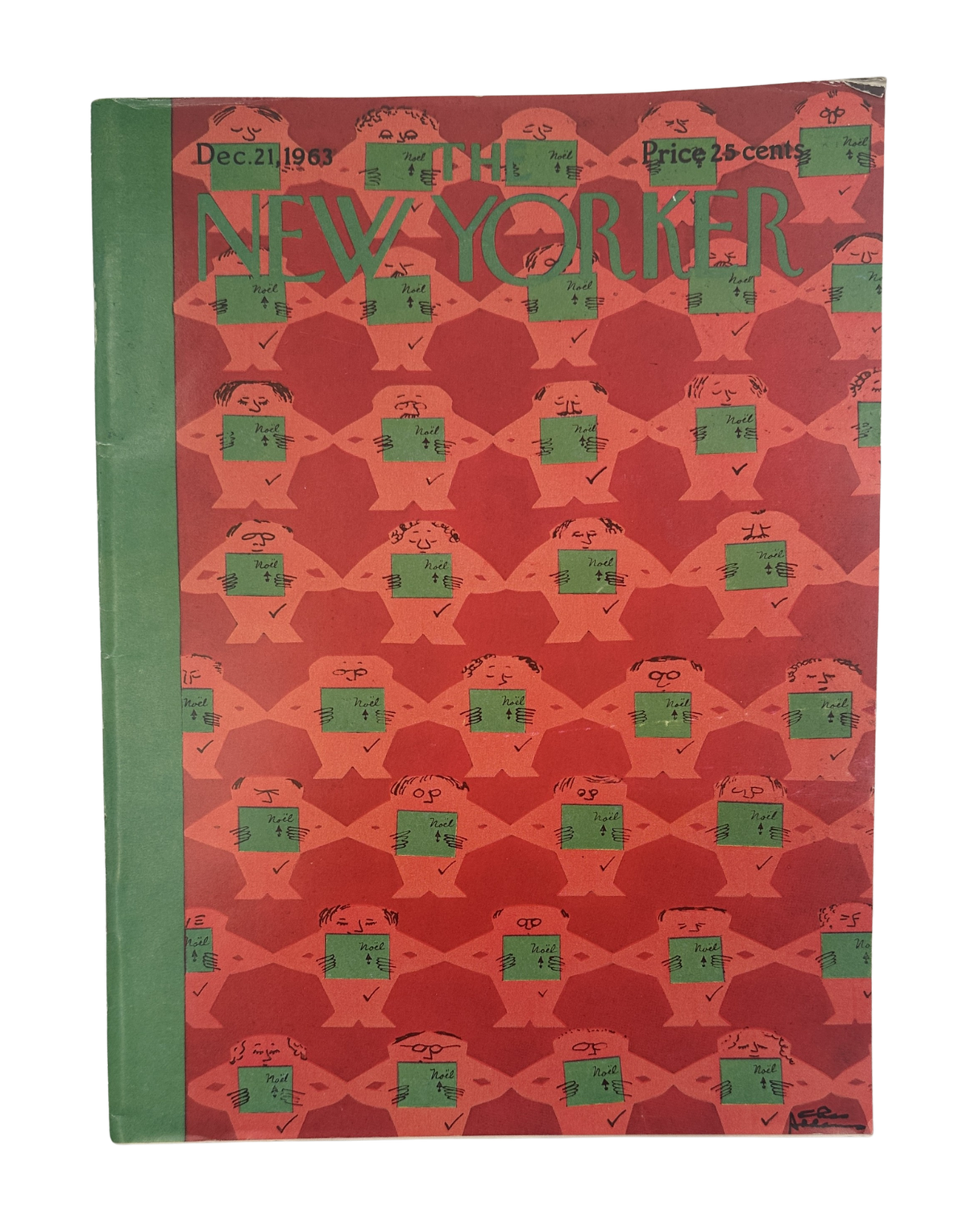The New Yorker Magazine December 21, 1963 Christmas Carolers Charles Addams Cover VG, vintage front cover with festive Christmas caroler artwork and red patterned design.