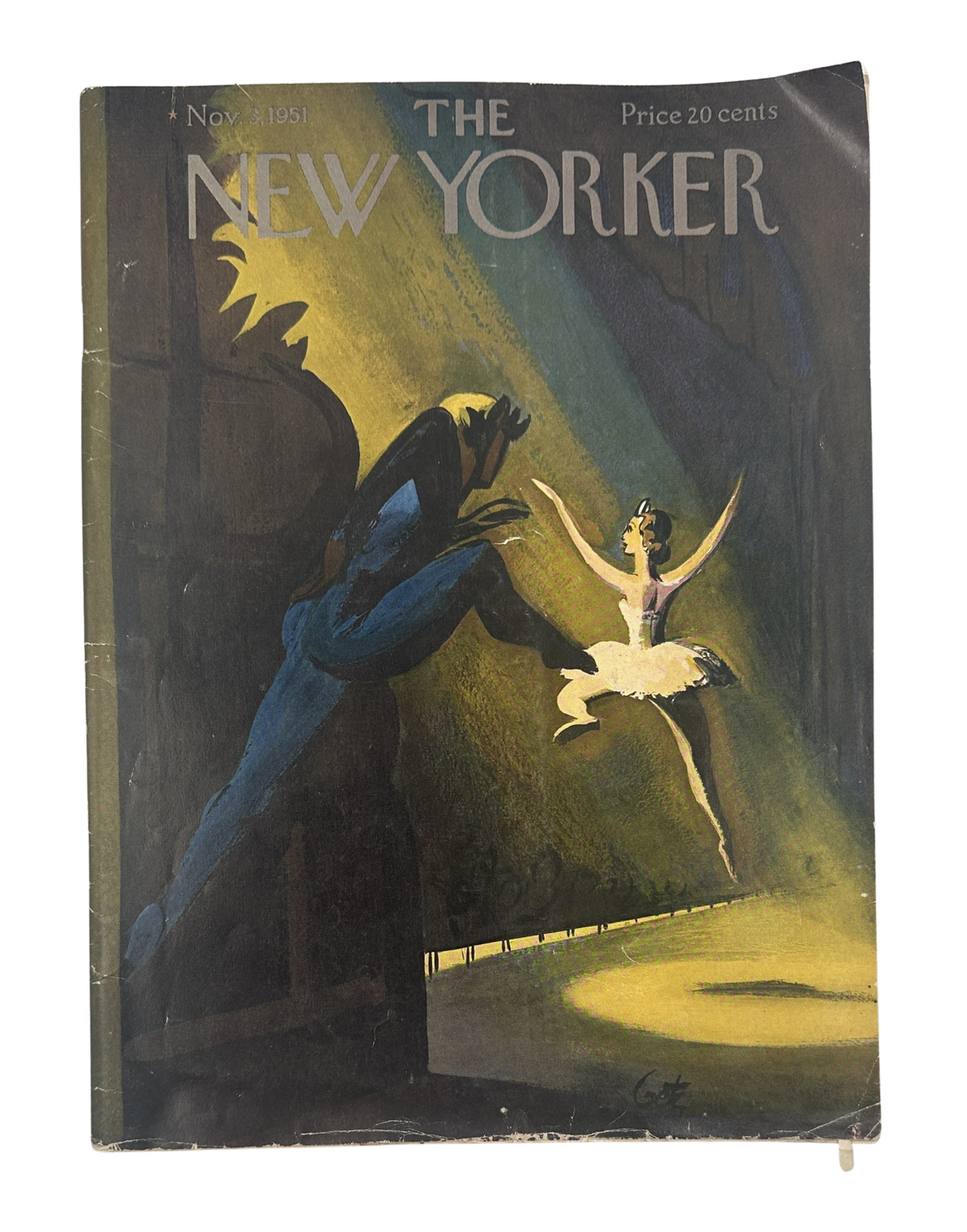 The New Yorker Magazine November 3, 1951 Ballet Dancer Spotlight Arthur Getz Cover, featuring an illustrated ballet dancer performing on stage.