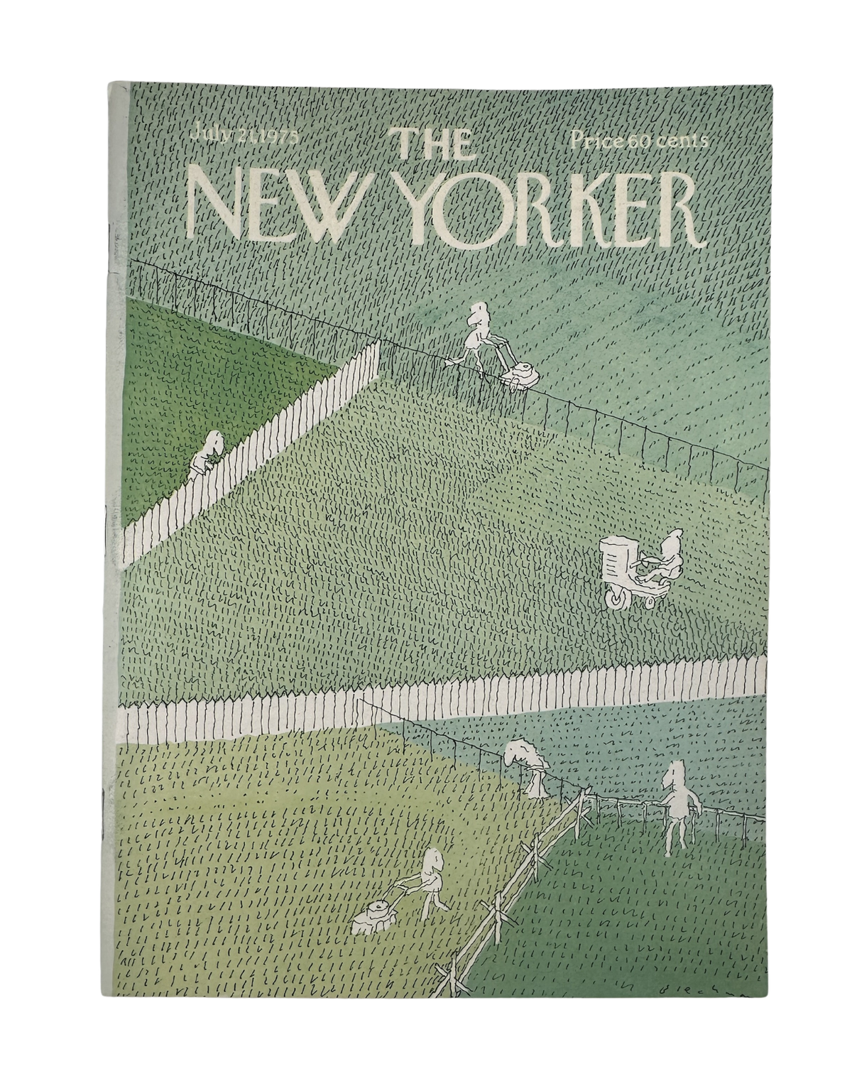 The New Yorker Magazine July 21, 1975 Lawn Mowing R. O. Blechman Cover VG, featuring the illustrated lawn-mowing cover artwork.