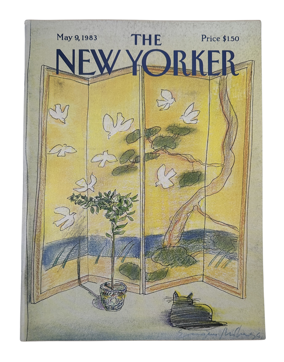 The New Yorker Magazine May 9, 1983 Folding Screen Birds Eugène Mihaesco Cover VG, featuring the illustrated bird and folding screen cover by Eugène Mihaesco.