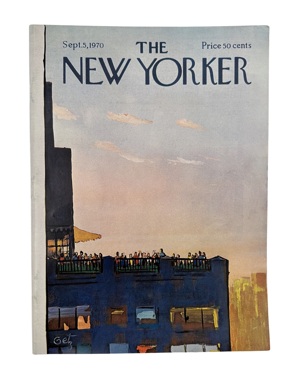 The New Yorker Magazine September 5, 1970 Rooftop Party Sunset Arthur Getz Cover VG, front cover featuring a rooftop party at sunset