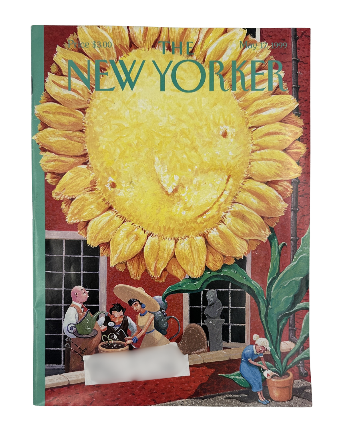 The New Yorker Magazine May 17, 1999 Smiling Sunflower William Joyce Cover VG, featuring the illustrated sunflower cover with whimsical figures below.