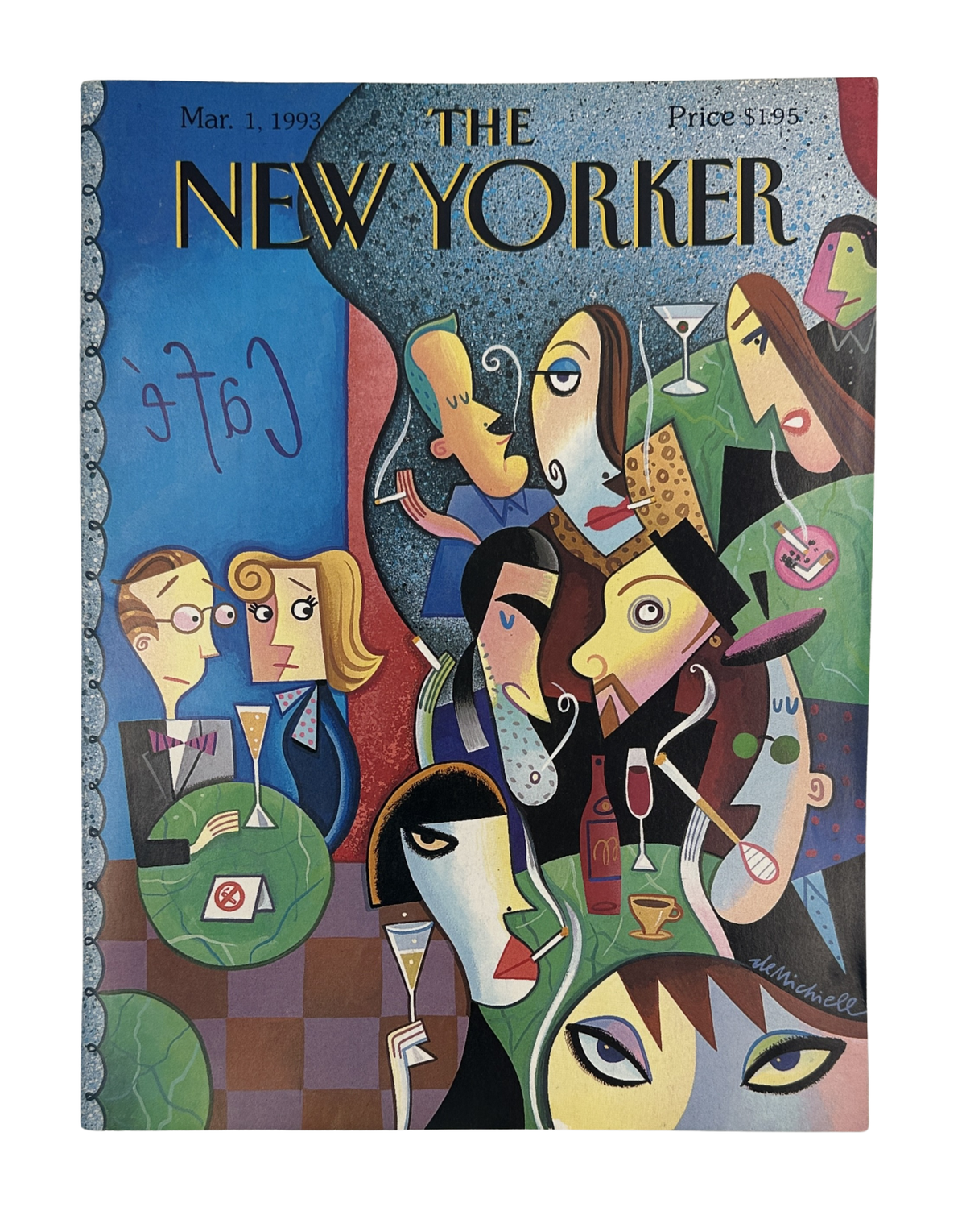 The New Yorker Magazine March 1, 1993 Cocktail Party Smoking Robert deMichiell Cover VG, featuring the colorful Secondhand Smoke cocktail party illustration by Robert deMichiell.