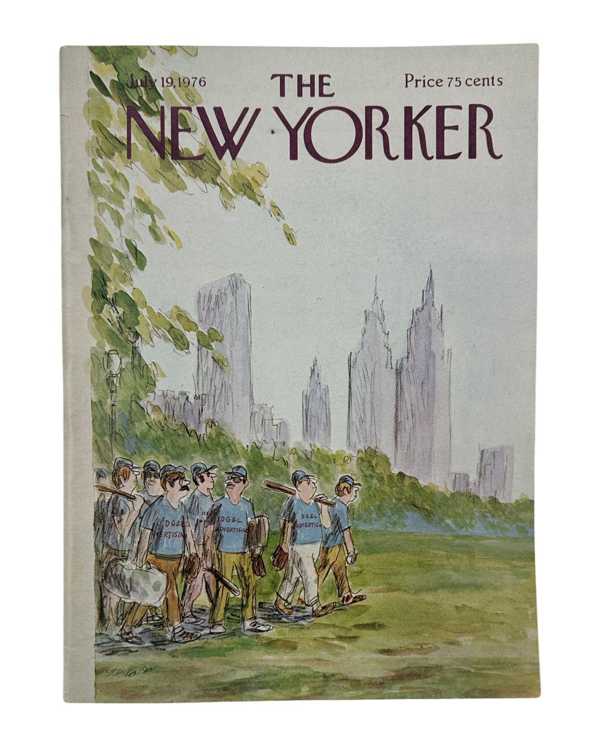 The New Yorker Magazine July 19, 1976 Central Park Baseball Team James Stevenson Cover VG, featuring a vintage illustration of children playing baseball in Central Park with the New York City skyline.