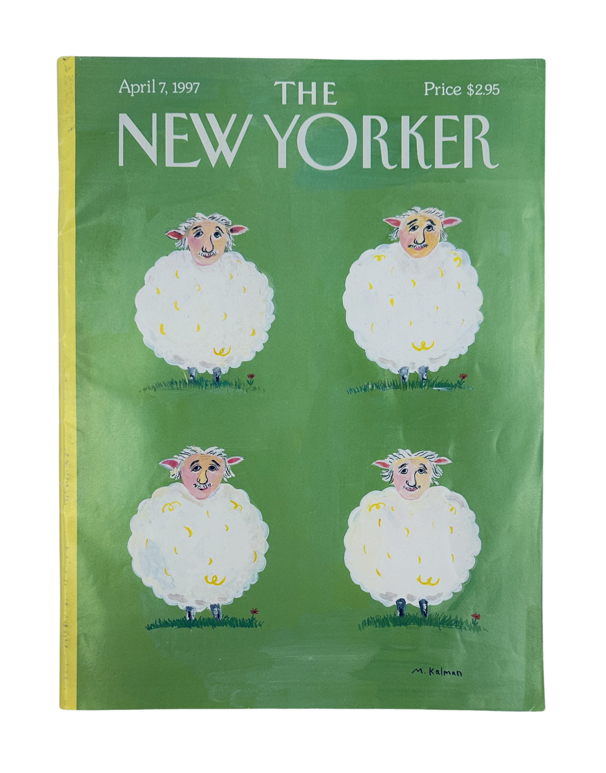 The New Yorker Magazine April 7, 1997 Four Sheep Maira Kalman Cover featuring four illustrated sheep on a green background