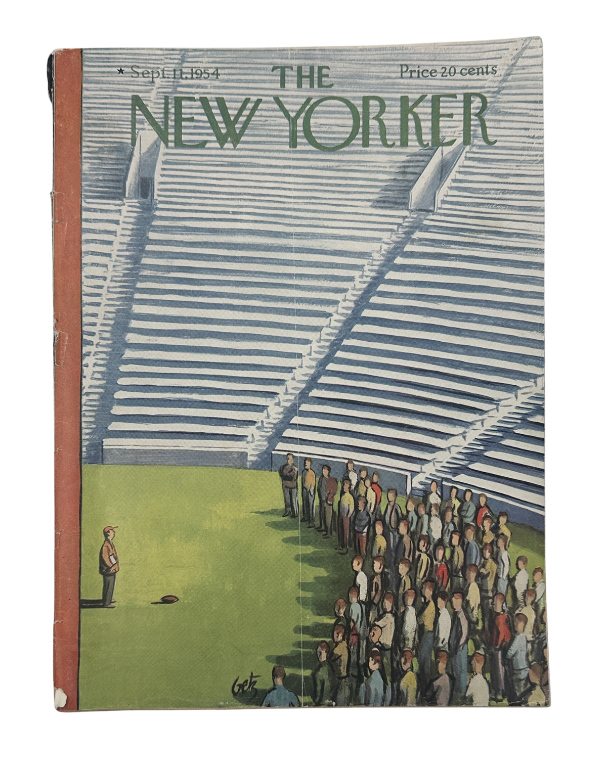 The New Yorker Magazine September 11, 1954 Baseball Stadium Arthur Getz Cover featuring an illustrated baseball stadium with spectators gathered near the field