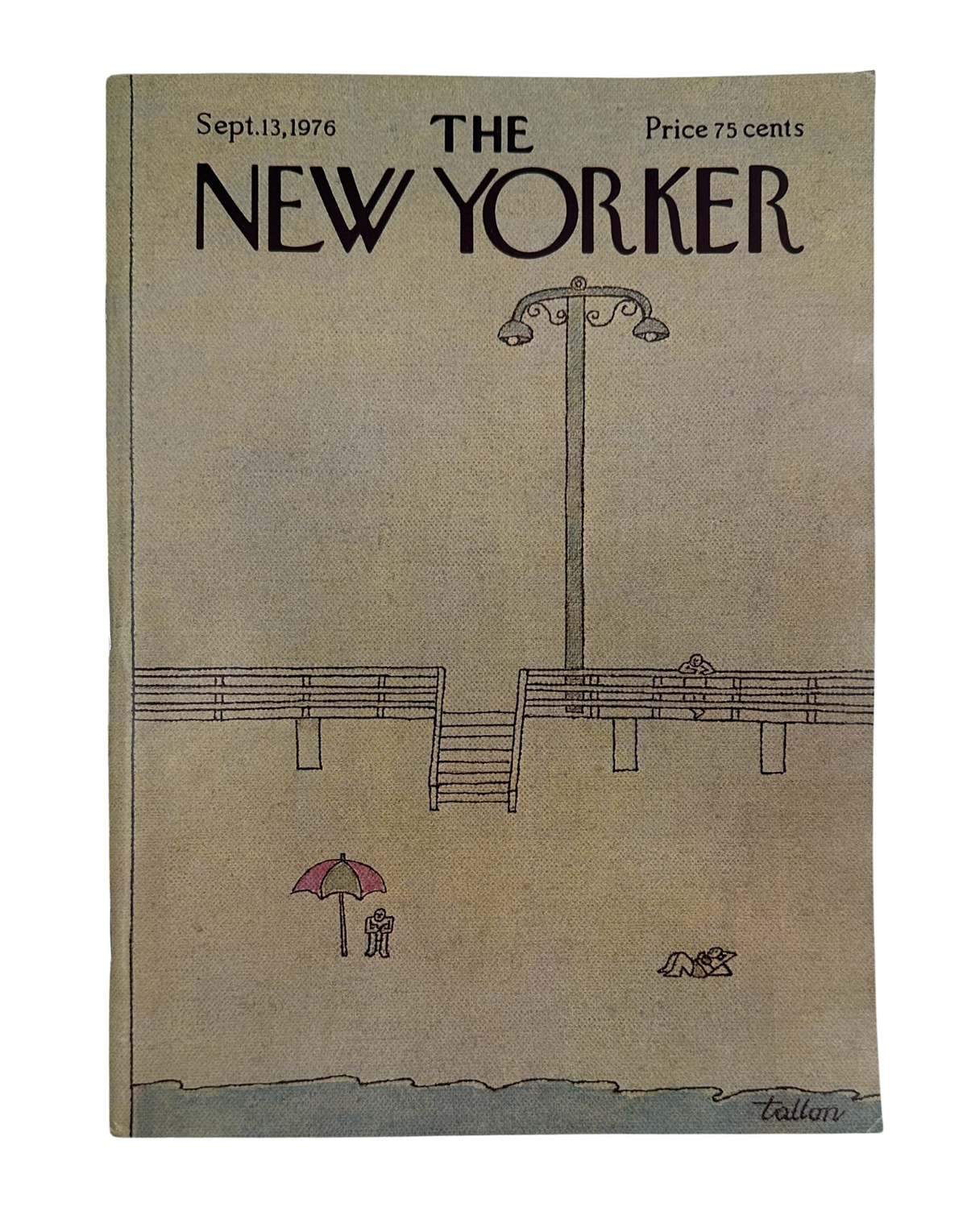 The New Yorker Magazine September 13, 1976 Beach Boardwalk Robert Tallon Cover VG, vintage cover featuring a minimalist beach boardwalk scene with umbrellas and a dog
