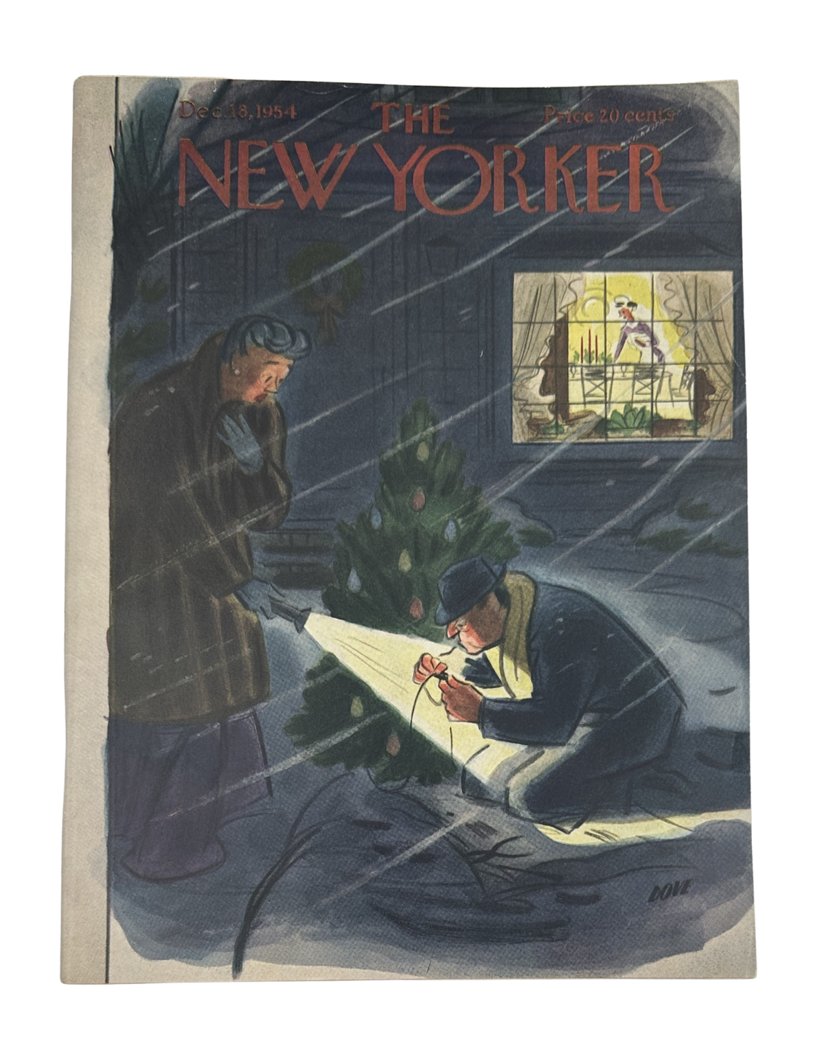 The New Yorker Magazine December 18, 1954 Christmas Tree Snow Leonard Dove Cover VG