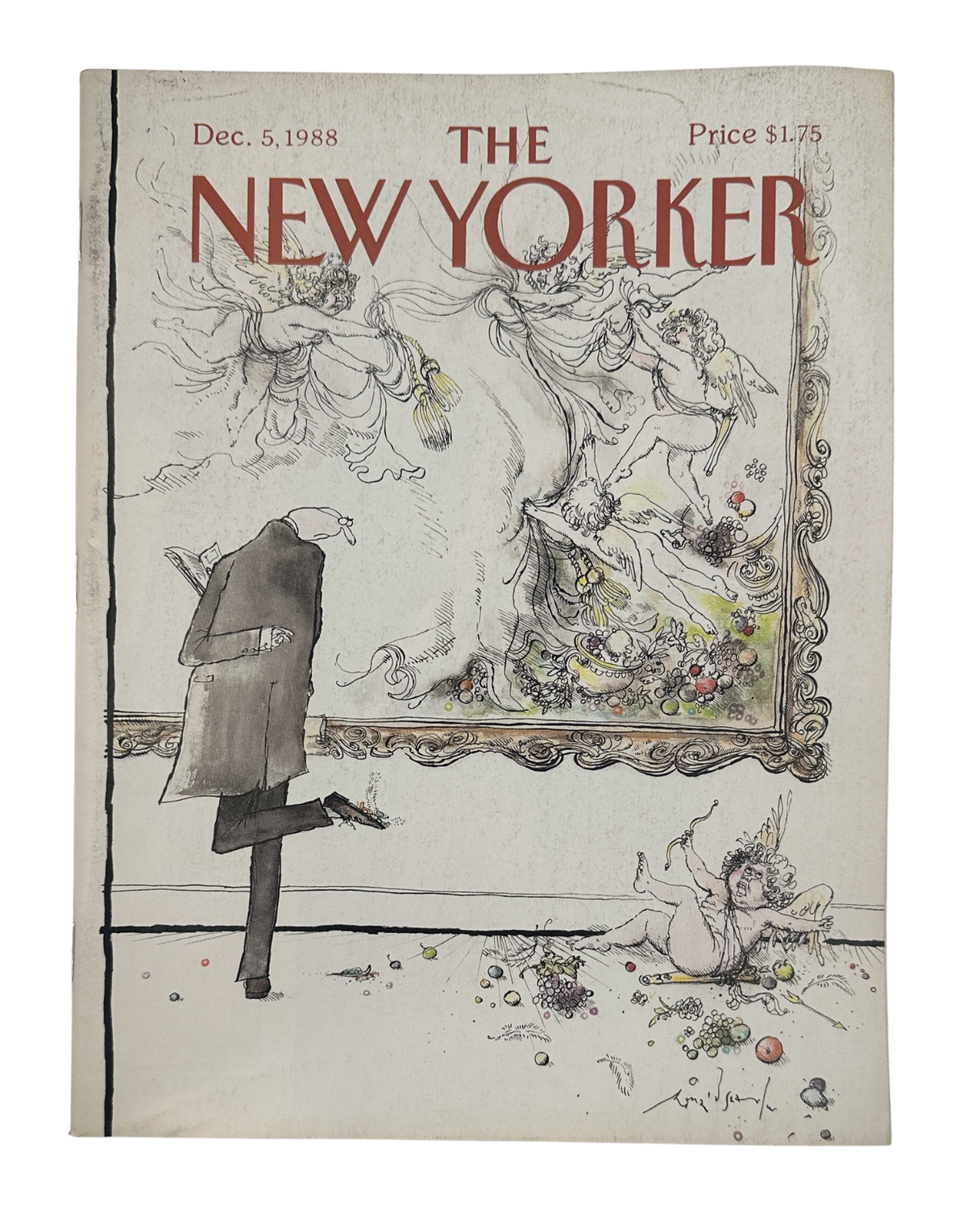 The New Yorker Magazine December 5, 1988 Museum Cherub Painting Ronald Searle Cover, vintage front cover featuring a museum cherub painting and illustrated figures.
