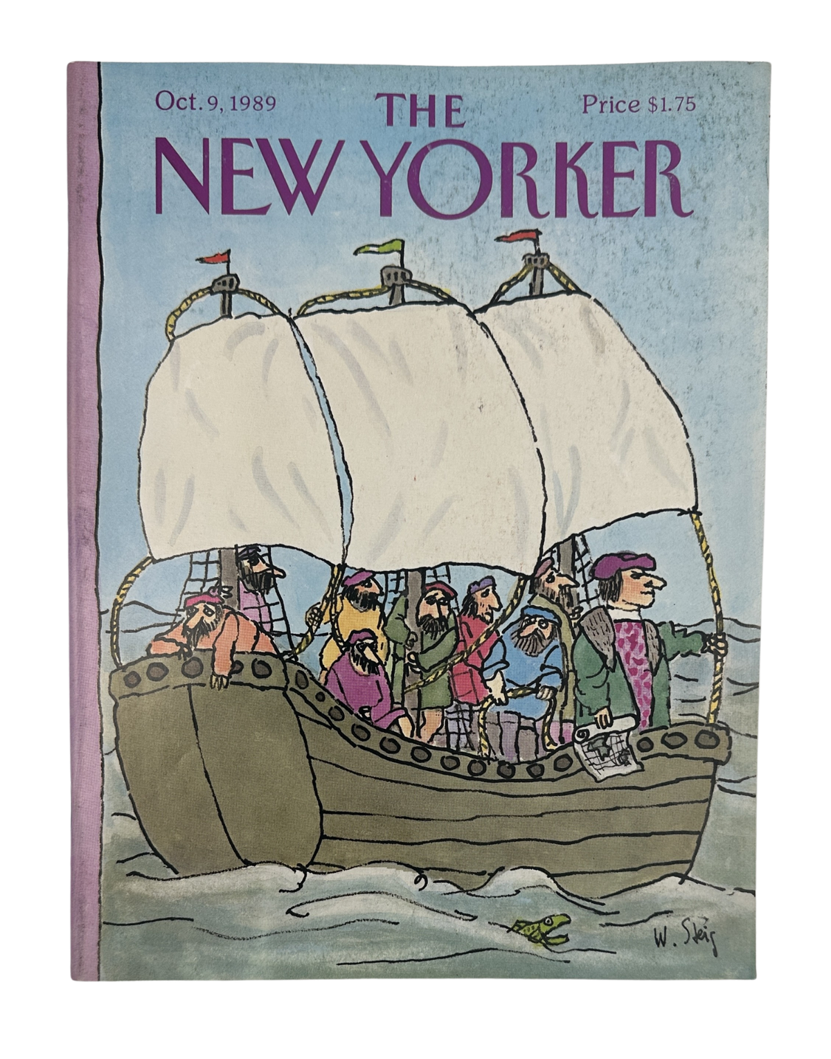 The New Yorker Magazine October 9, 1989 Viking Ship Sea William Steig Cover featuring an illustrated sailing ship with Viking-style crew on the water