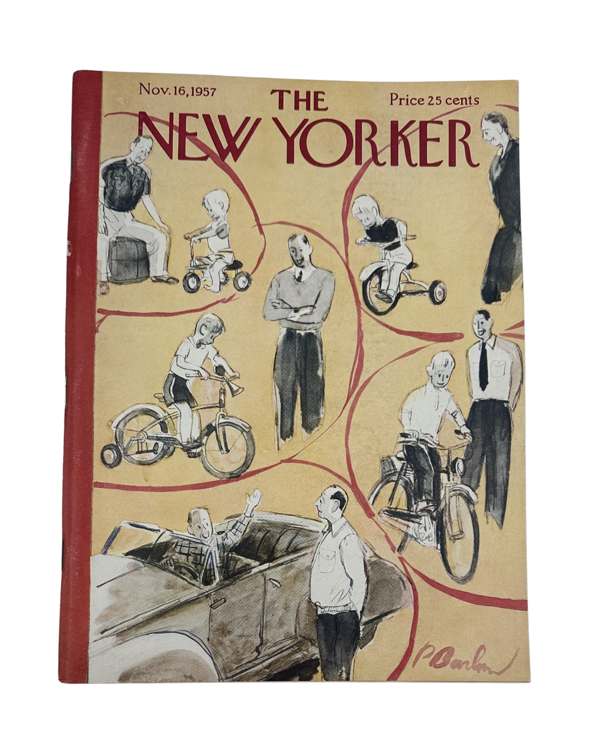 The New Yorker Magazine November 16, 1957 Bicycle Perry Barlow Cover VG