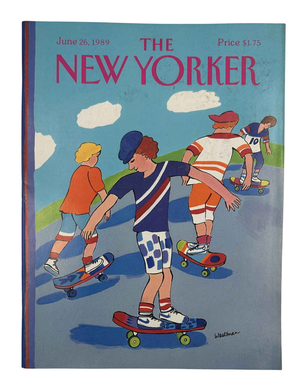 The New Yorker Magazine June 26, 1989 Kids Skateboarding Hillside Barbara Westman Cover, featuring illustrated children skateboarding on a hillside.