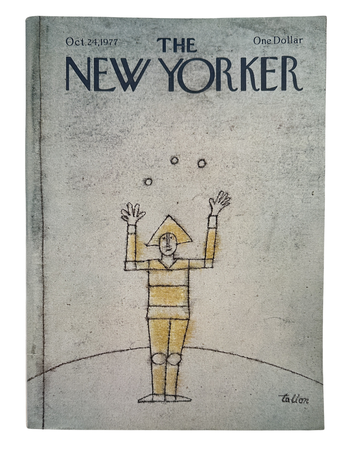 The New Yorker Magazine October 24, 1977 Geometric Robot Juggling Robert Tallon Cover VG, front cover featuring a geometric yellow robot juggling balls.