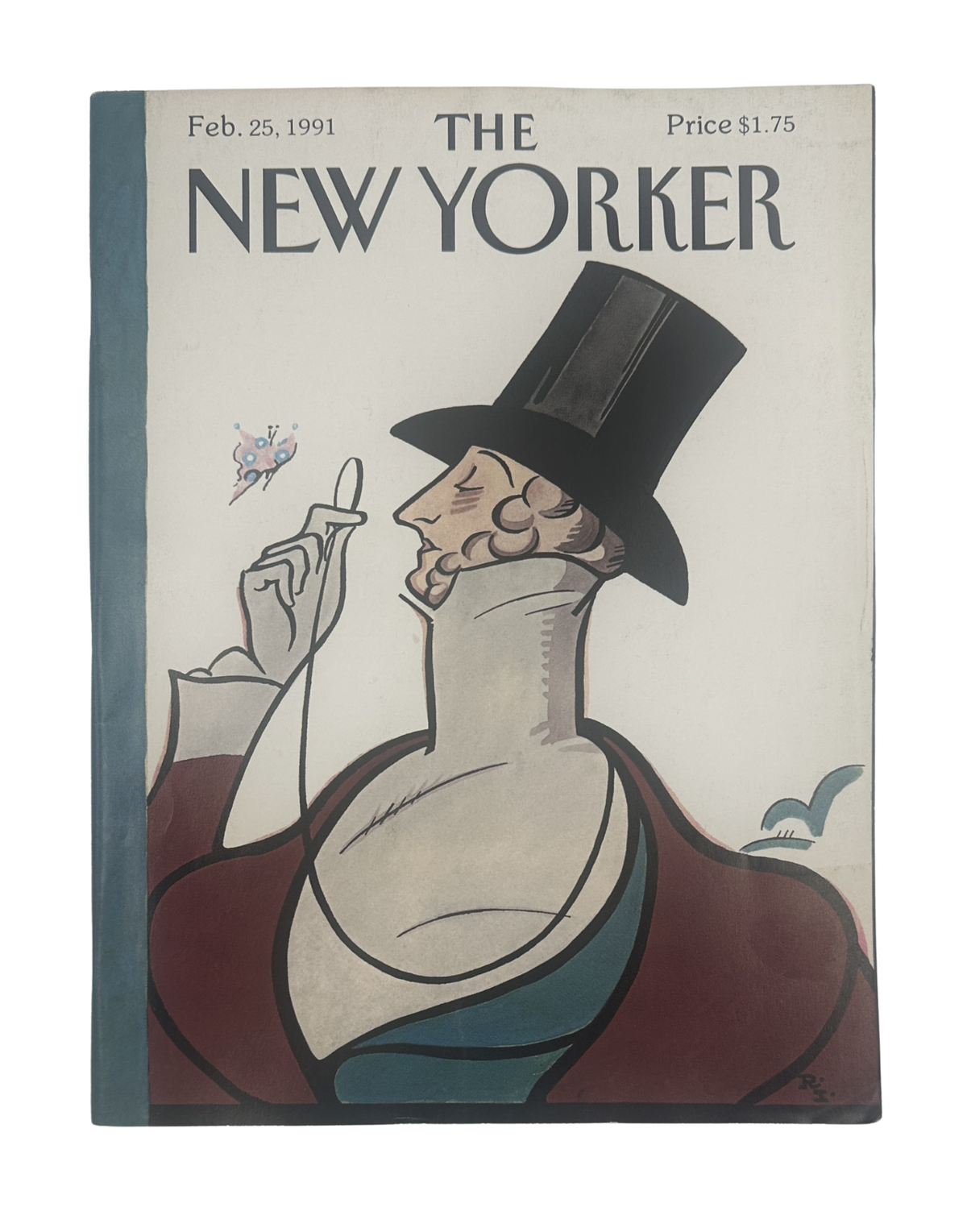 The New Yorker Magazine February 25, 1991 Eustace Tilley Rea Irvin Cover VG, featuring the iconic top-hatted character holding a flower on a vintage illustrated magazine cover.