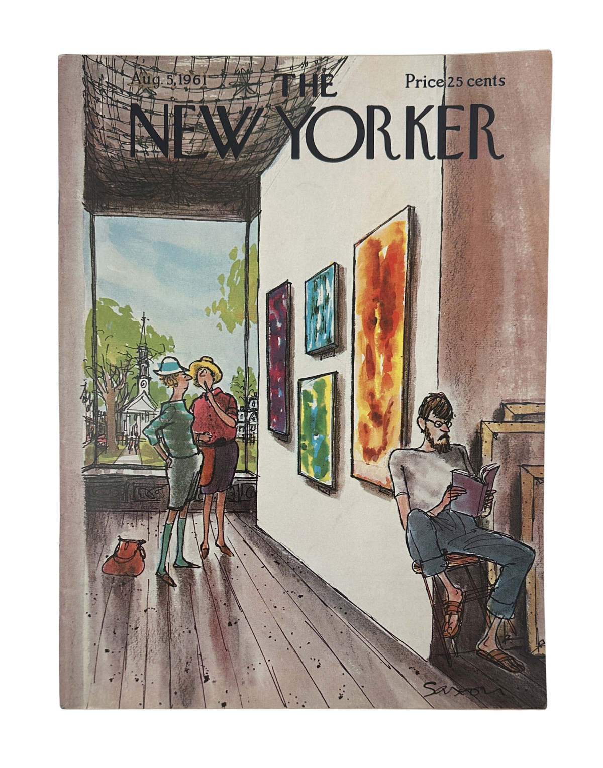 The New Yorker Magazine August 5, 1961 Art Gallery Charles Saxon Cover VG, featuring visitors viewing paintings in an art gallery.