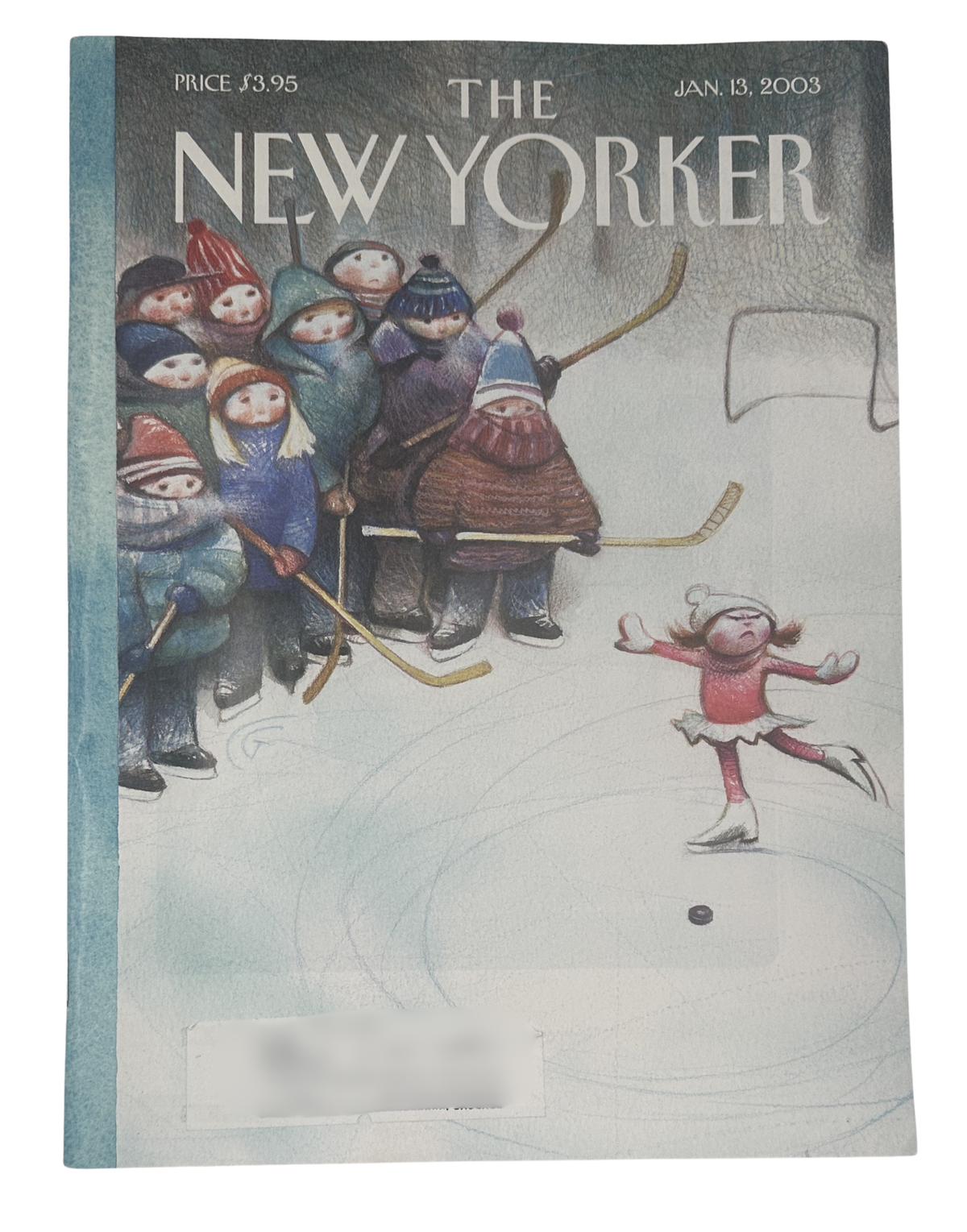 The New Yorker Magazine January 13, 2003 Ice Skating Hockey Carter Goodrich Cover VG, featuring illustrated children playing ice hockey while a figure skates on the rink