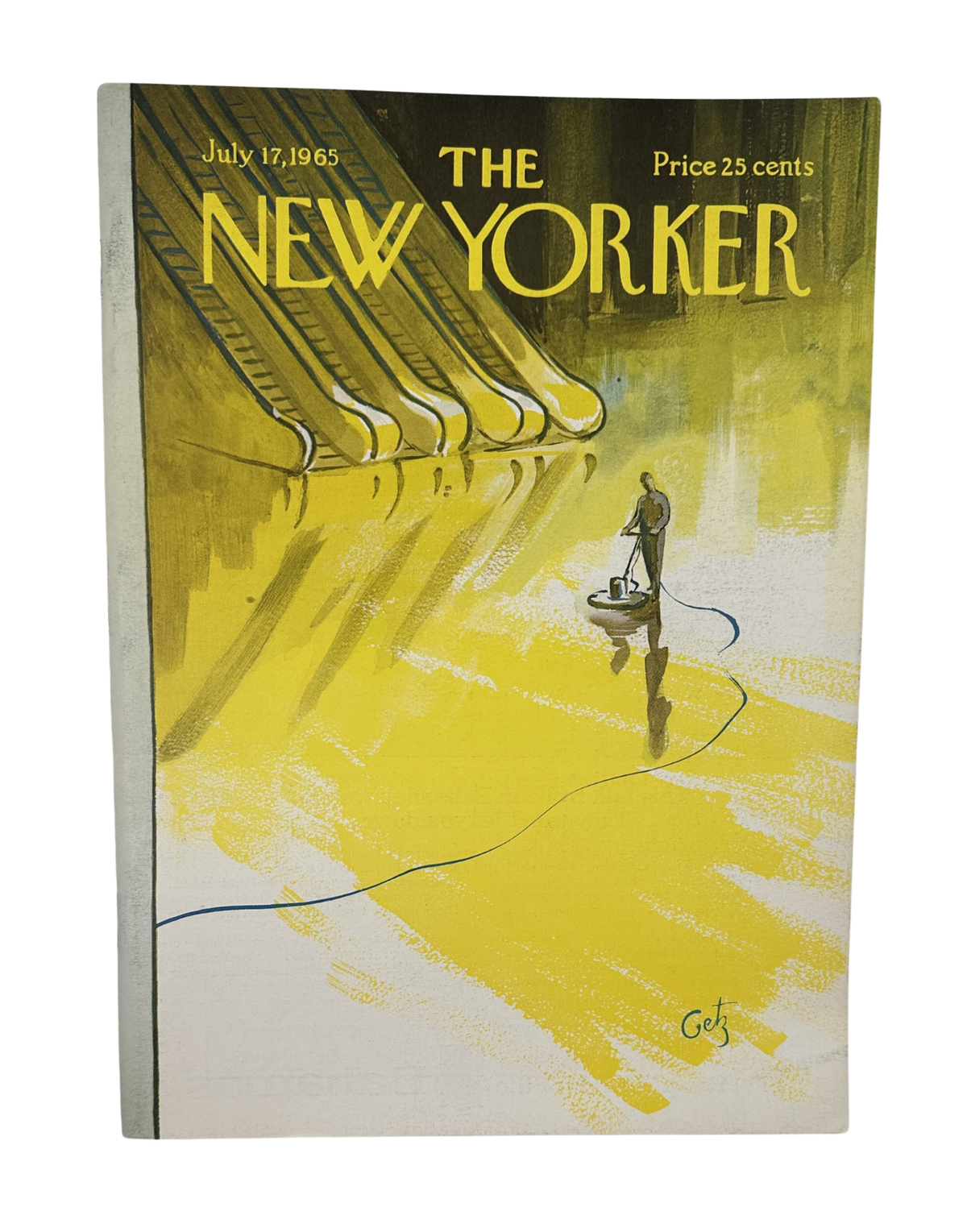 The New Yorker Magazine July 17, 1965 Airport Runway Arthur Getz Cover VG, featuring an illustrated airport runway scene with a small traveler and yellow aircraft ramps