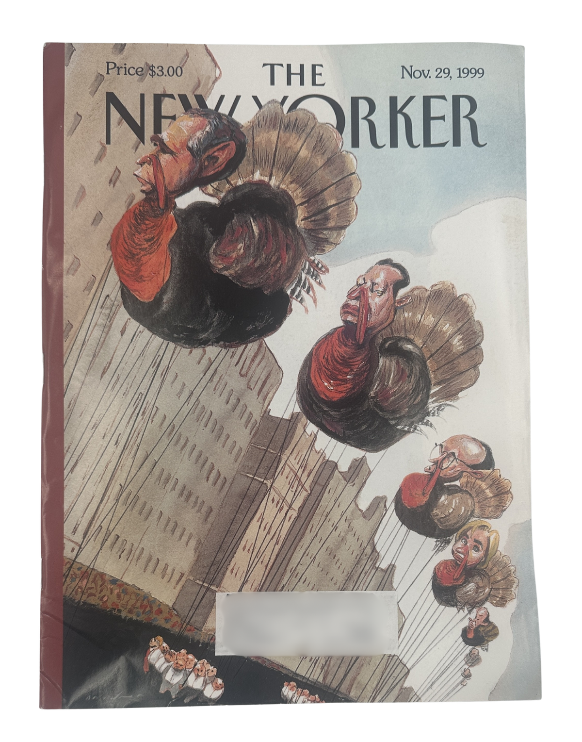 The New Yorker Magazine November 29, 1999 Flying Turkey Steve Brodner Cover VG, featuring illustrated flying turkeys on the front cover