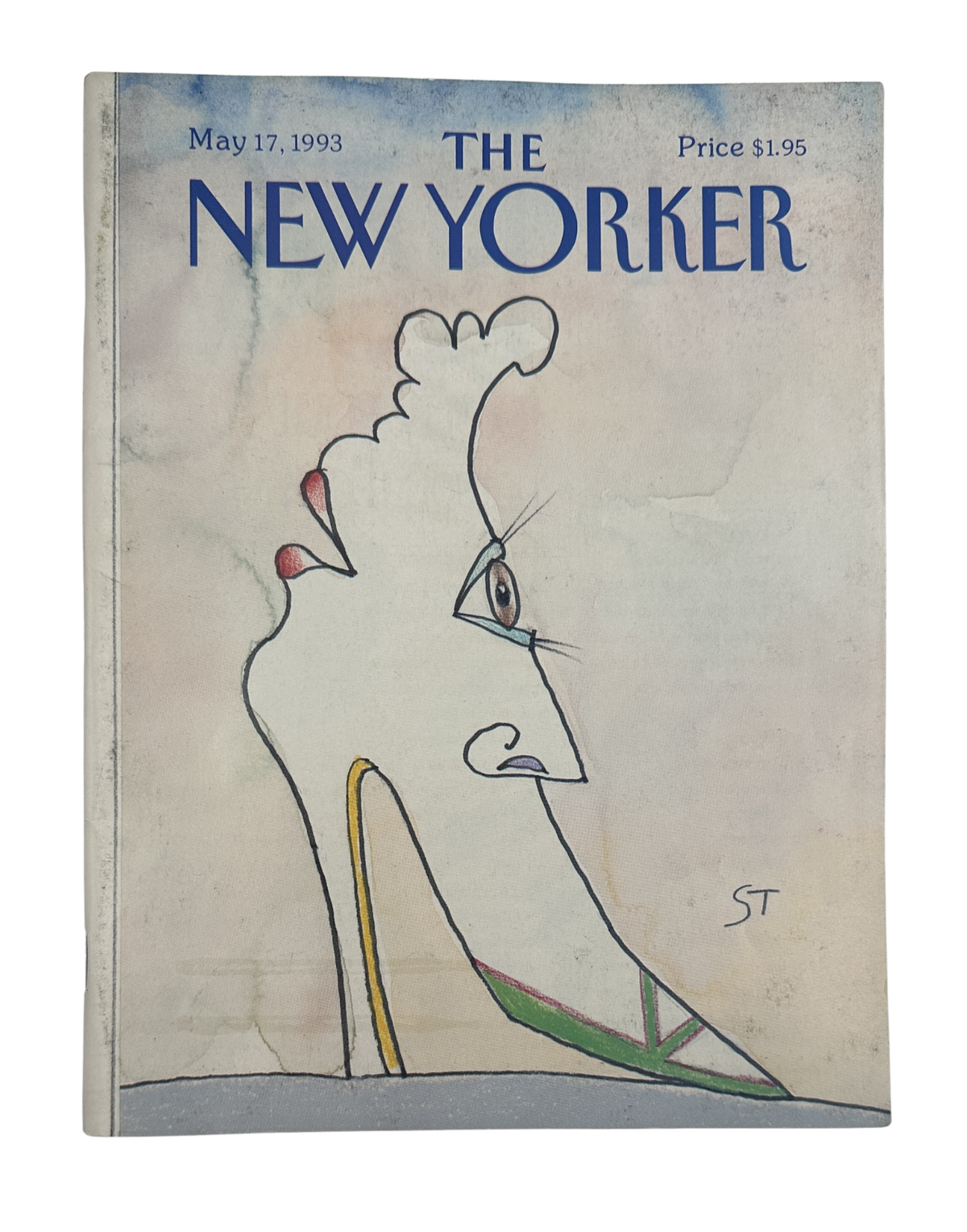 The New Yorker Magazine May 17, 1993 Abstract Shoe Face Saul Steinberg Cover, featuring an illustrated white shoe-shaped face on a vintage magazine cover