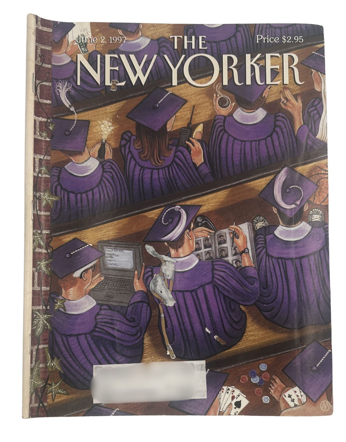The New Yorker Magazine June 2, 1997 Graduation M. Scott Miller Cover featuring illustrated graduates in purple caps and gowns gathered around a roulette table.