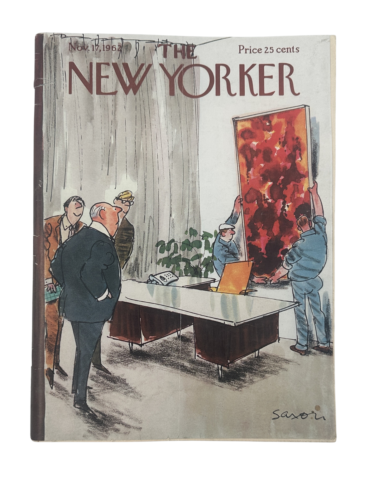 The New Yorker Magazine November 17, 1962 Office Art Installation Charles D. Saxon Cover, full front cover featuring an office art installation illustration.