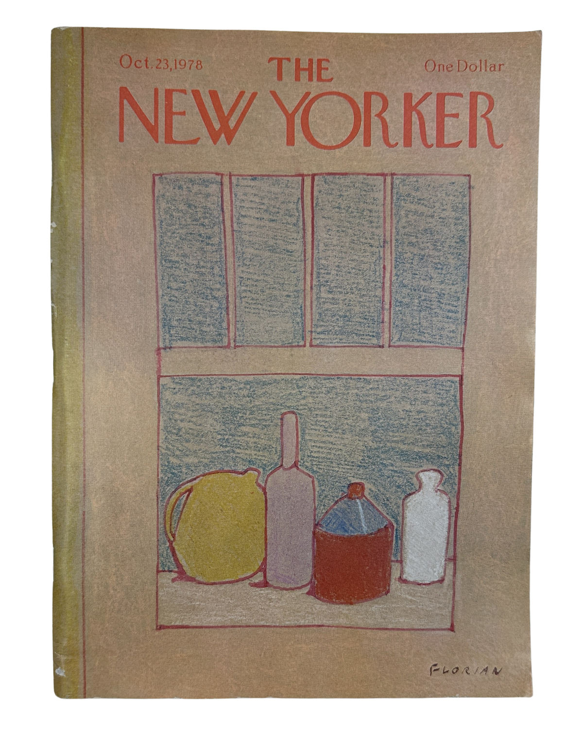 The New Yorker Magazine October 23, 1978 Bottles Pitcher Still Douglas Florian Cover, featuring an illustrated arrangement of bottles and a pitcher on the front cover.