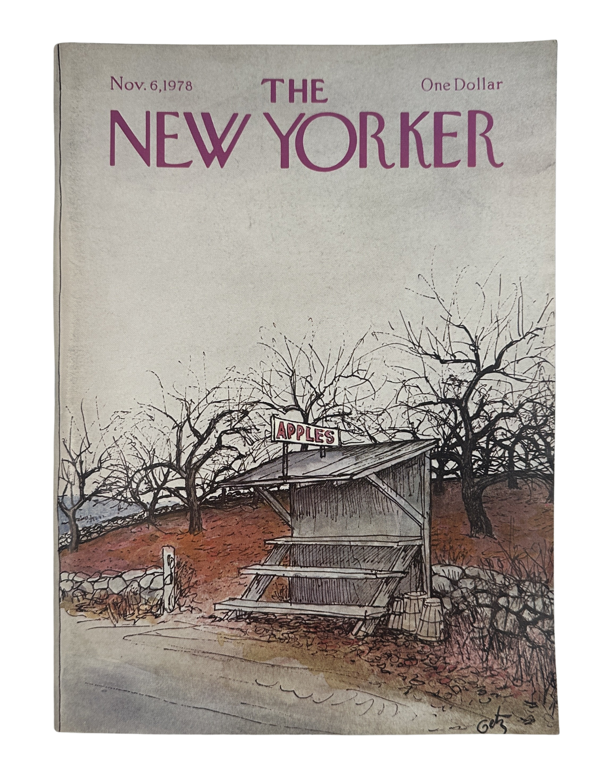 The New Yorker Magazine November 6, 1978 cover featuring an illustrated autumn orchard apple stand by Arthur Getz.
