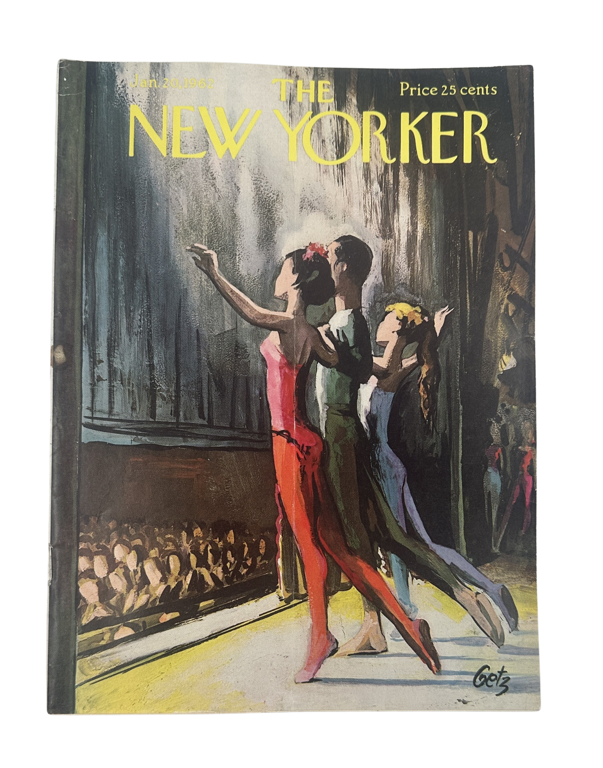 The New Yorker Magazine January 20, 1962 Ballet Dancers Stage Arthur Getz Cover, featuring three ballet dancers performing on stage before an audience