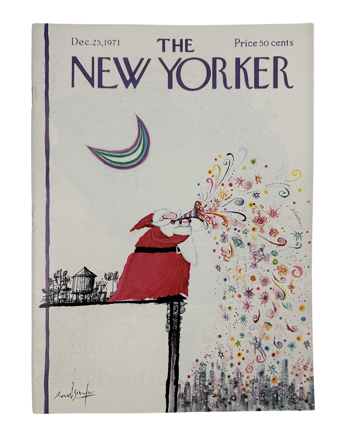 The New Yorker Magazine December 25, 1971 Santa Rooftop Confetti Ronald Searle Cover VG, featuring the illustrated Santa Claus cover with colorful confetti trailing from a rooftop.