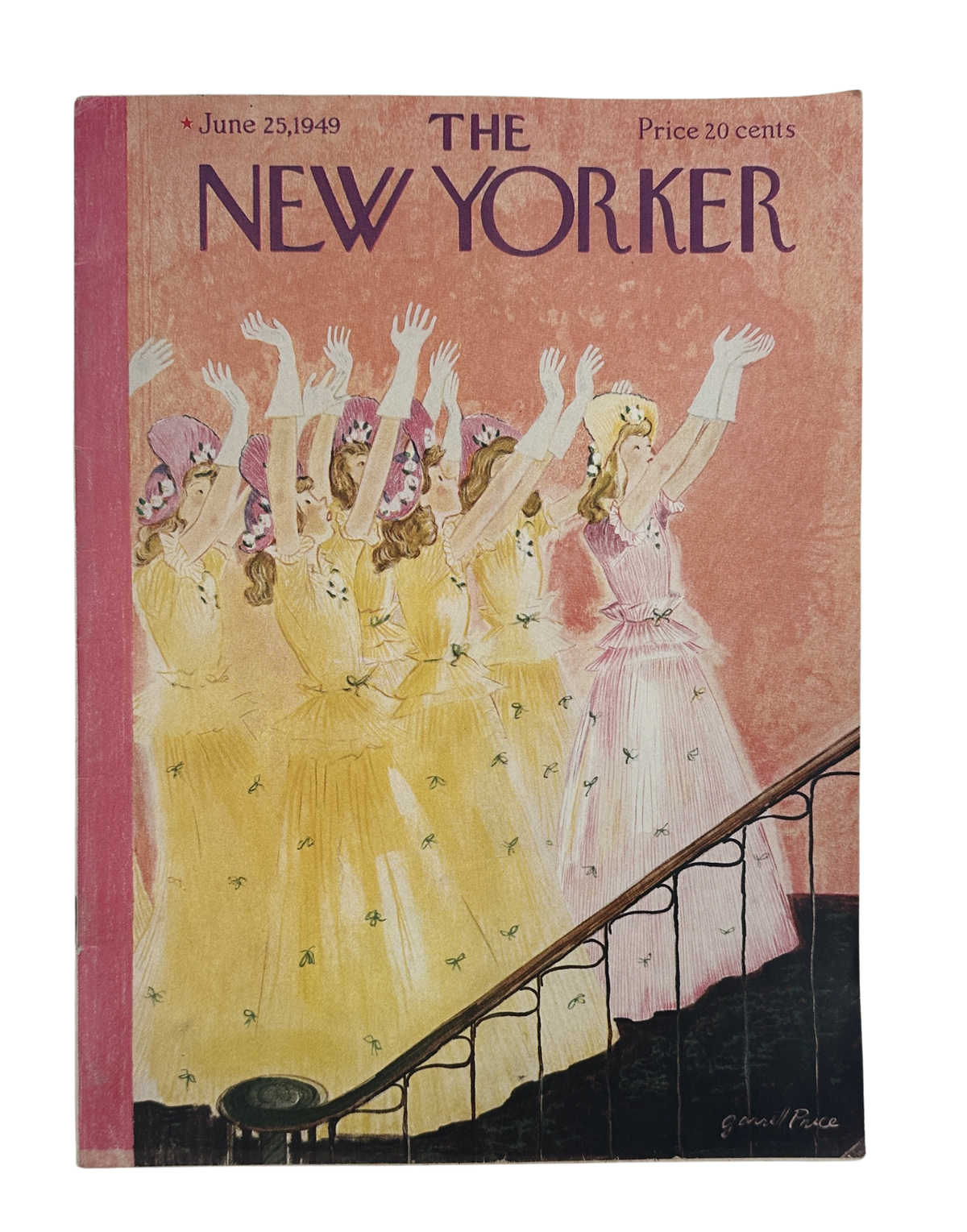 The New Yorker Magazine June 25, 1949 Chorus Girls Garrett Price Cover, featuring an illustrated group of dancing chorus girls in colorful dresses on a staircase.