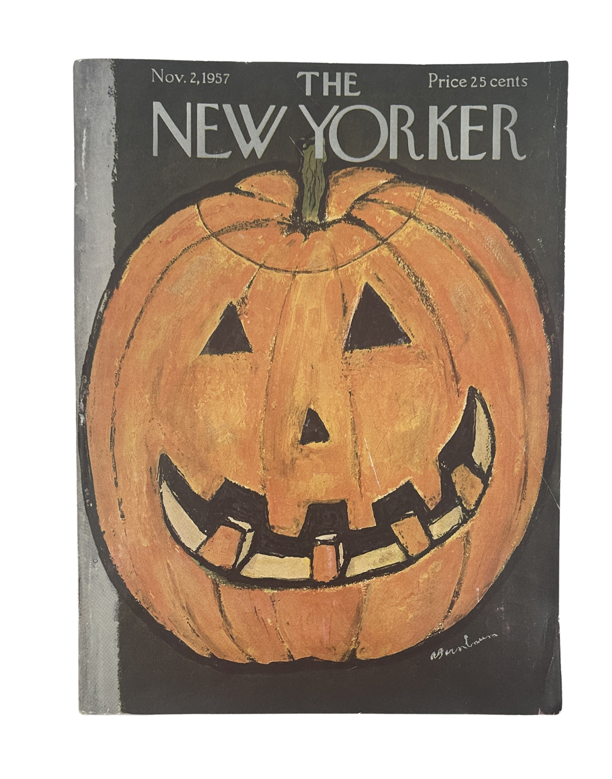 The New Yorker Magazine November 2, 1957 Halloween Pumpkin Abe Birnbaum Cover