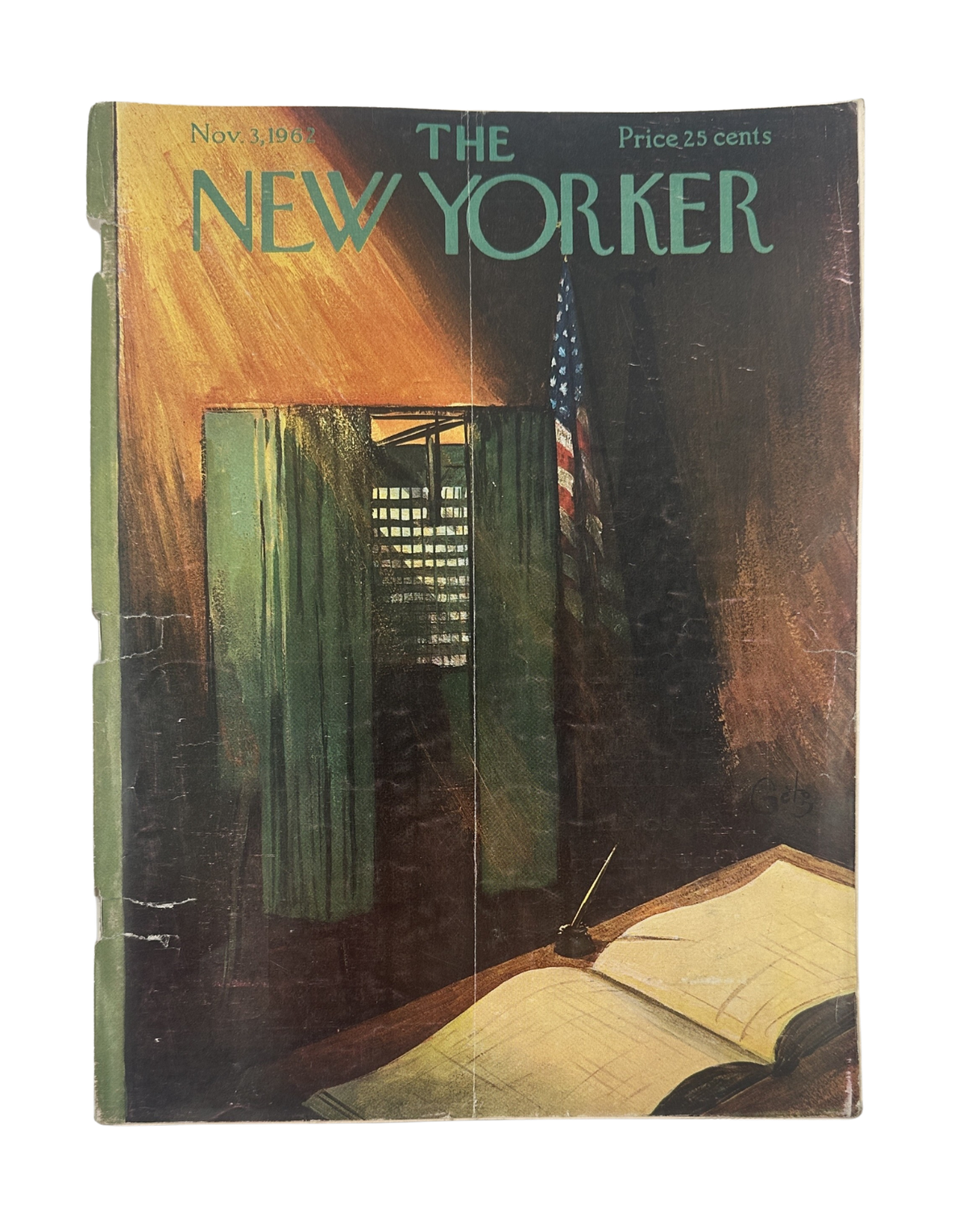 The New Yorker Magazine November 3, 1962 Voting Booth Arthur Getz Cover featuring a vintage voting booth illustration, American flag, and open ballot book