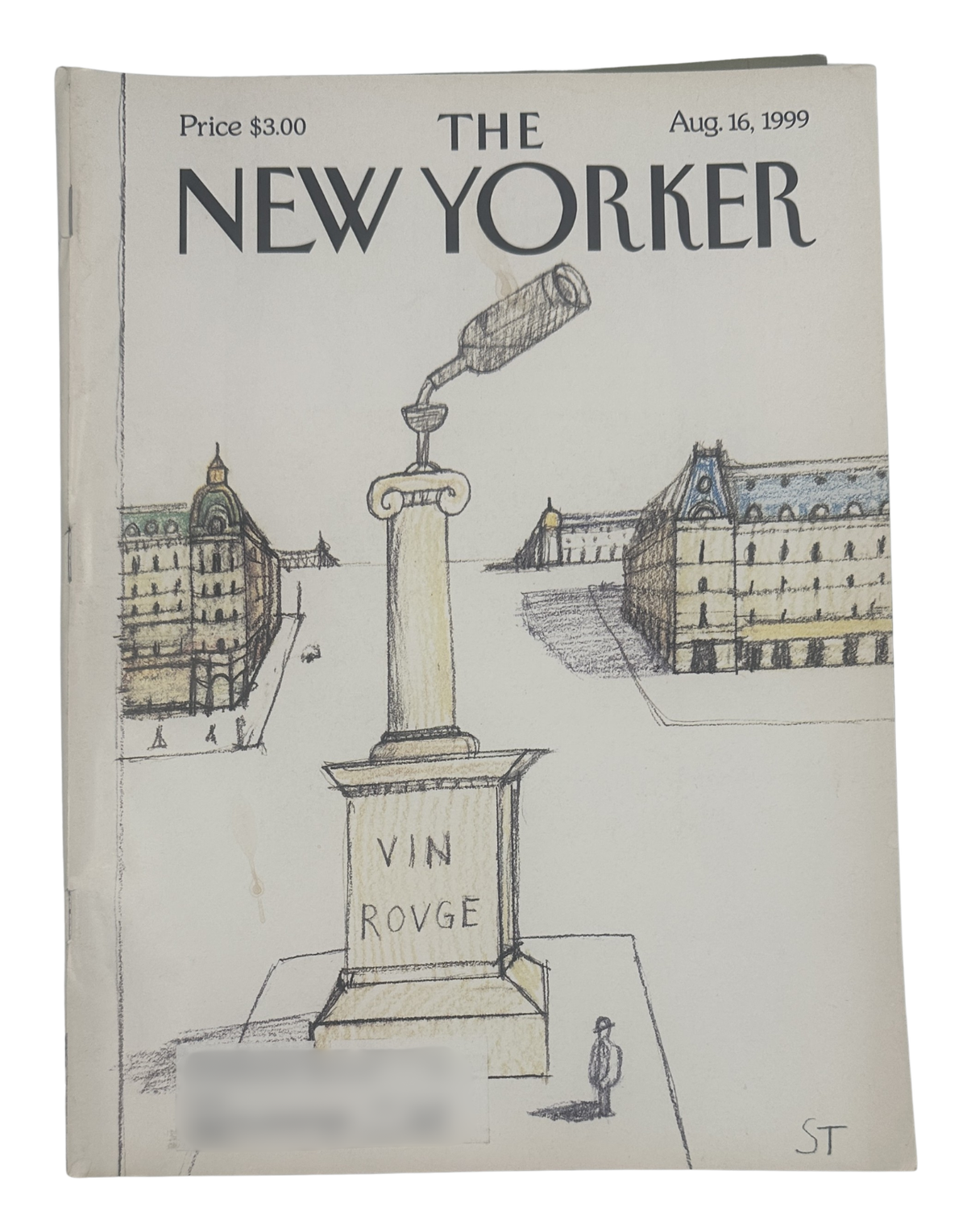 The New Yorker Magazine August 16, 1999 Vin Rouge Saul Steinberg cover featuring a wine bottle fountain illustration and New York City buildings
