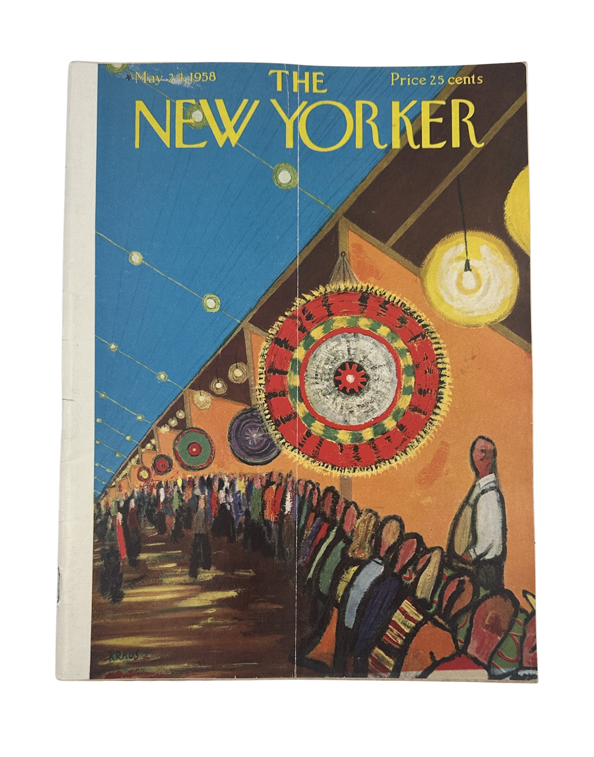 The New Yorker Magazine May 24, 1958 Mexican Market Sombrero Robert Kraus Cover, featuring a colorful illustrated Mexican market scene with sombreros.