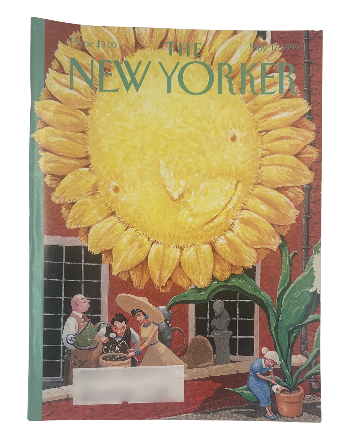 The New Yorker Magazine May 17, 1999 Reap What You Sew William Joyce Cover, featuring a large sunflower illustration and outdoor café scene.