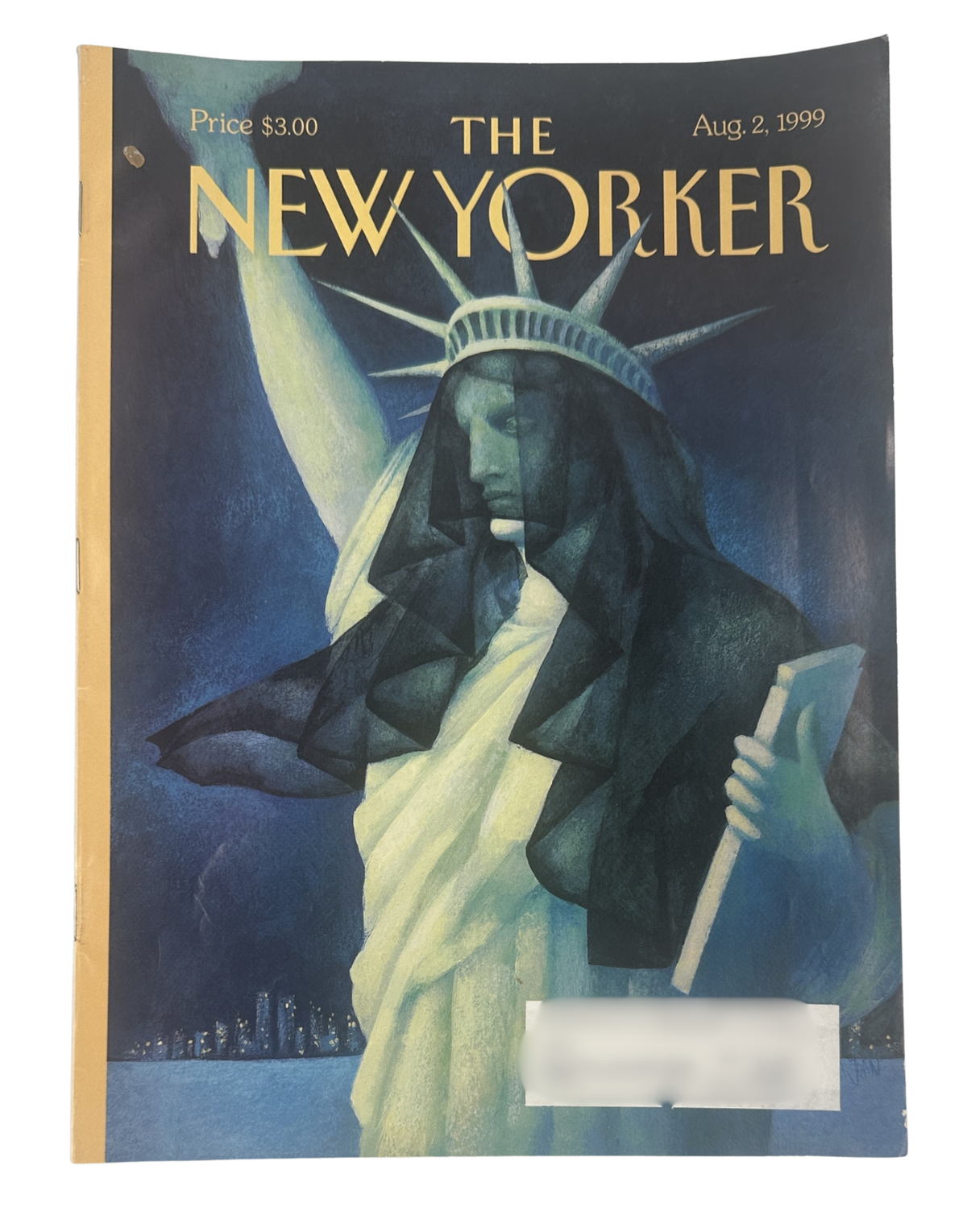 The New Yorker Magazine August 2, 1999 cover featuring Ana Juan's mourning Statue of Liberty illustration