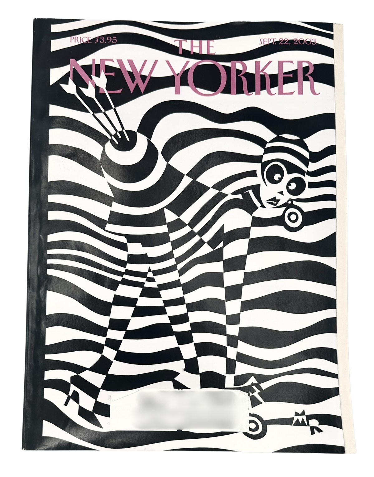 The New Yorker Magazine September 22, 2003 Optical Illusion Darts Michael Roberts Cover VG, featuring the black-and-white optical illusion cover design with dartboard and cartoon figures.