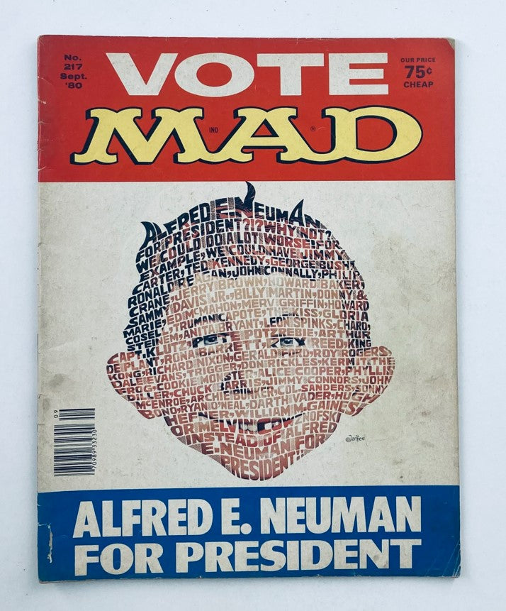 Cover of Mad Magazine September 1980 No. 217 featuring Alfred E. Neuman for President with the title 'VOTE MAD' prominently displayed.
