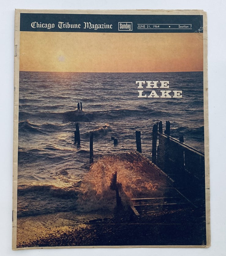 Cover of the VTG Chicago Tribune Magazine June 21 1964 featuring Section 7 titled 'The Lake', showcasing a serene lake view at sunset.