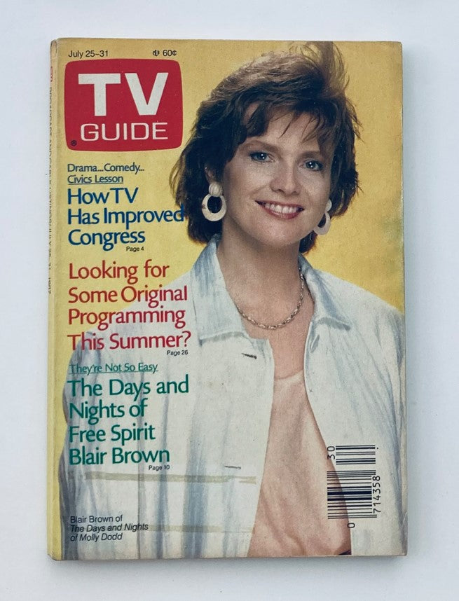 TV Guide Magazine July 25 1987 featuring Blair Brown on the cover, showcasing classic television history and popular shows from the late 1980s.