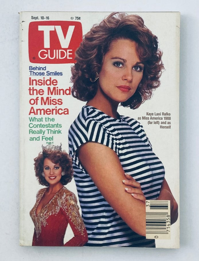 Cover of TV Guide Magazine dated September 10, 1988 featuring Kaye Lani Rae Rafko, Miss America 1988, in a striped top. The headline reads 'Inside the Mind of Miss America'.