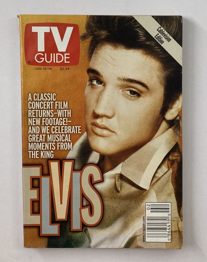 TV Guide Magazine January 13 2001 featuring Elvis Presley on the cover, showcasing a classic concert film, priced at $2.49.