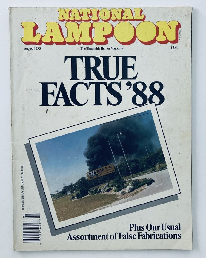 Cover of Vintage National Lampoon Magazine from August 1988 featuring 'True Facts '88', showcasing a humorous image and bold yellow lettering, perfect for collectors of vintage humor magazines.
