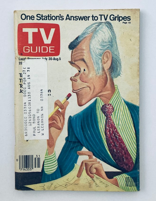 Cover of TV Guide Magazine July 30 1977, Issue #1270 featuring artwork of a man with gray hair and a striped tie, advertising local programs for the week.