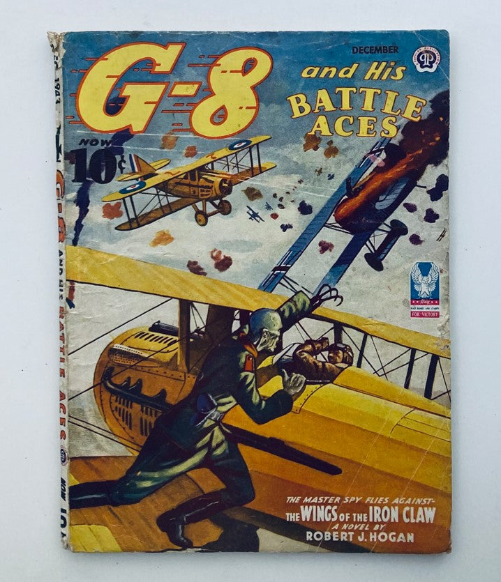 Cover of G-8 and His Battle Aces December 1943 Vol 27 No. 3 The Wings of the Iron Claw featuring aerial combat artwork and military aviation theme.